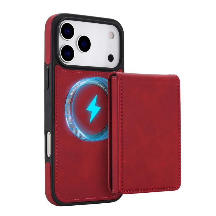 For iPhone 17 Pro Retro Faux Leather Detachable Spring Loaded Card Bag Magnetic RFID Phone Case