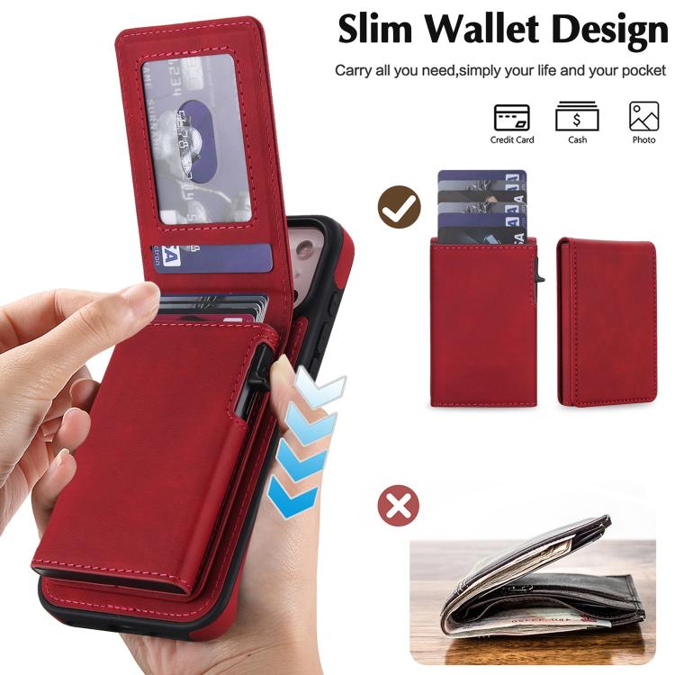 For iPhone 17 Pro Retro Faux Leather Detachable Spring Loaded Card Bag Magnetic RFID Phone Case