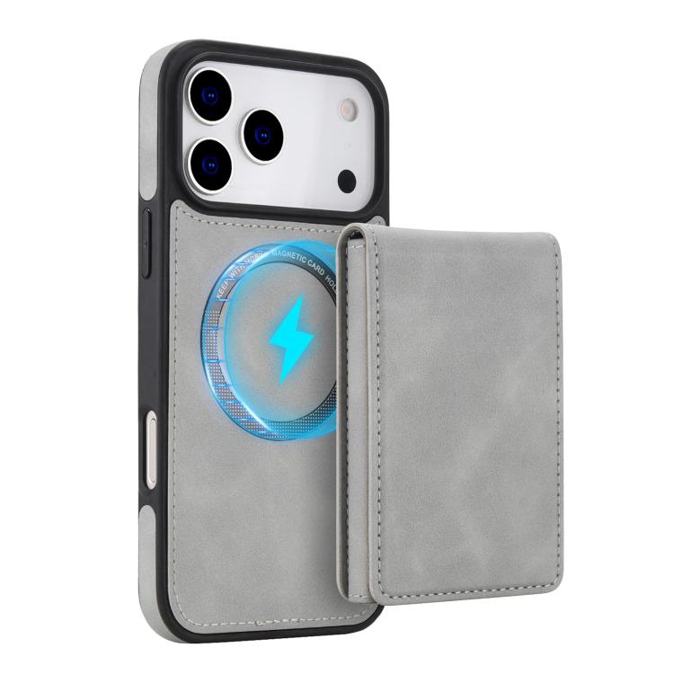 For iPhone 17 Pro Retro Faux Leather Detachable Spring Loaded Card Bag Magnetic RFID Phone Case