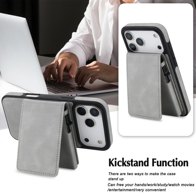 For iPhone 17 Pro Retro Faux Leather Detachable Spring Loaded Card Bag Magnetic RFID Phone Case