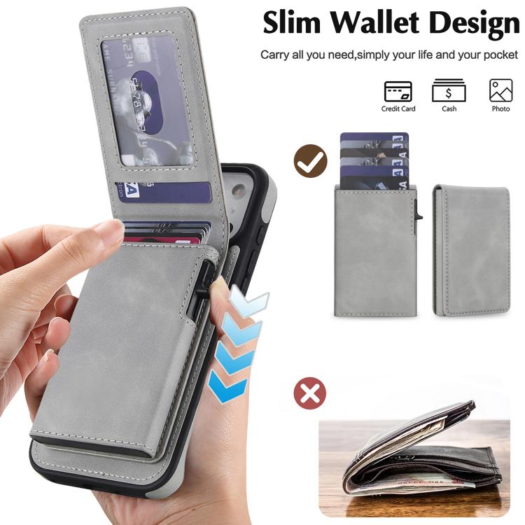 For iPhone 17 Pro Retro Faux Leather Detachable Spring Loaded Card Bag Magnetic RFID Phone Case