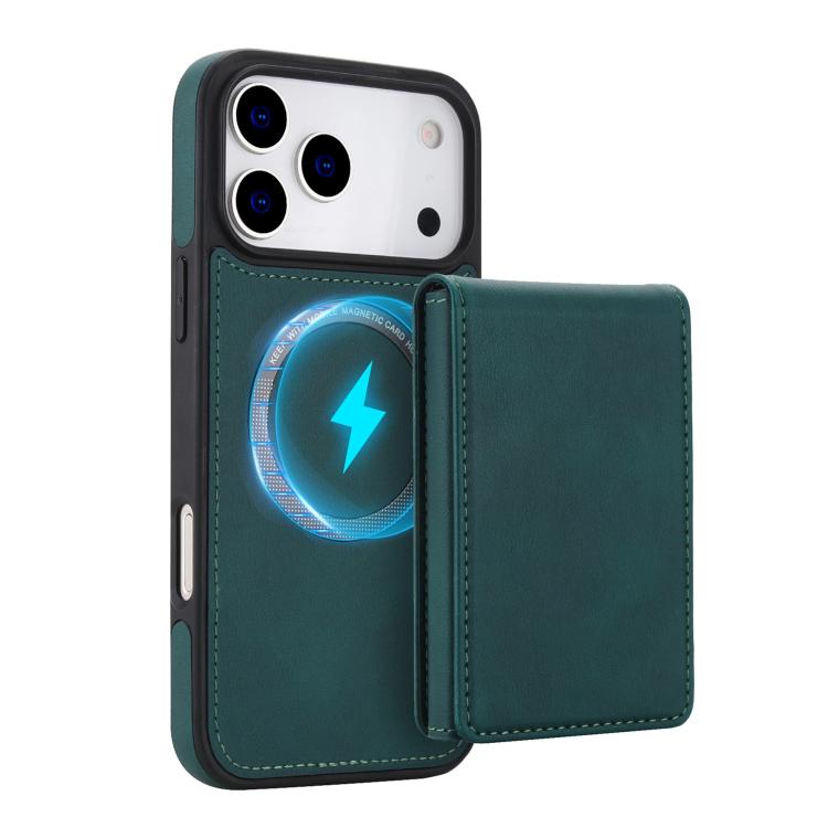 For iPhone 17 Pro Retro Faux Leather Detachable Spring Loaded Card Bag Magnetic RFID Phone Case