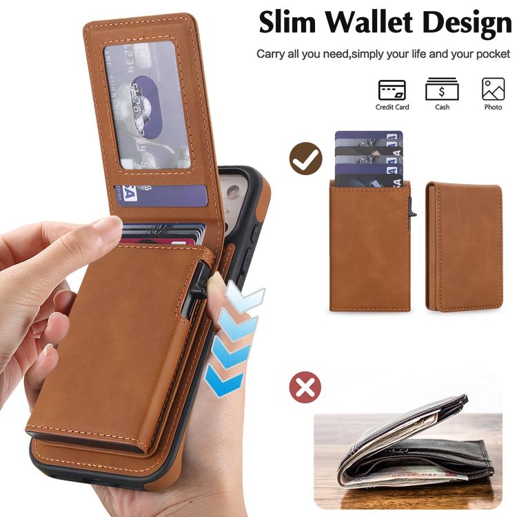 For iPhone 17 Pro Retro Faux Leather Detachable Spring Loaded Card Bag Magnetic RFID Phone Case