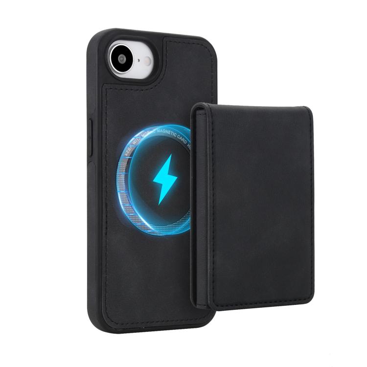 For iPhone 17e / 16e Retro Faux Leather Detachable Spring Loaded Card Bag Magnetic RFID Phone Case