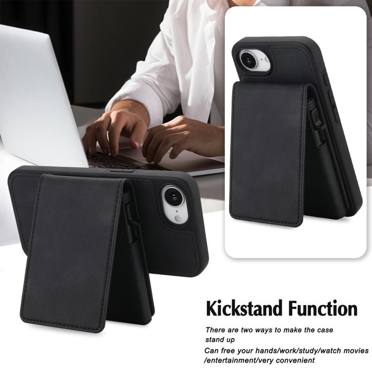 For iPhone 17e / 16e Retro Faux Leather Detachable Spring Loaded Card Bag Magnetic RFID Phone Case