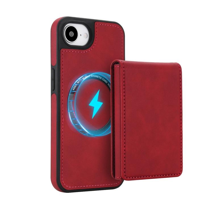 For iPhone 17e / 16e Retro Faux Leather Detachable Spring Loaded Card Bag Magnetic RFID Phone Case