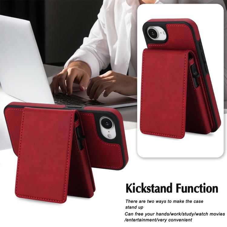 For iPhone 17e / 16e Retro Faux Leather Detachable Spring Loaded Card Bag Magnetic RFID Phone Case