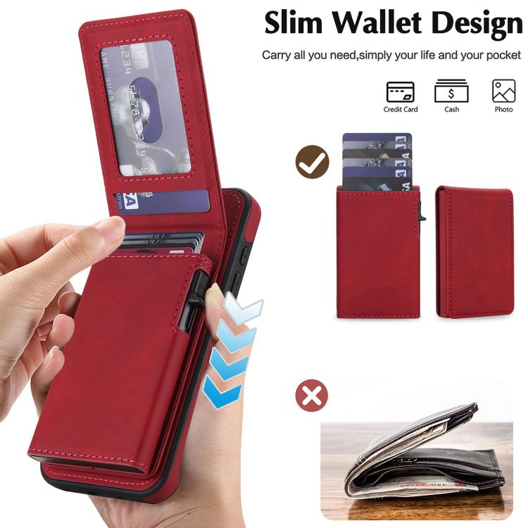 For iPhone 17e / 16e Retro Faux Leather Detachable Spring Loaded Card Bag Magnetic RFID Phone Case