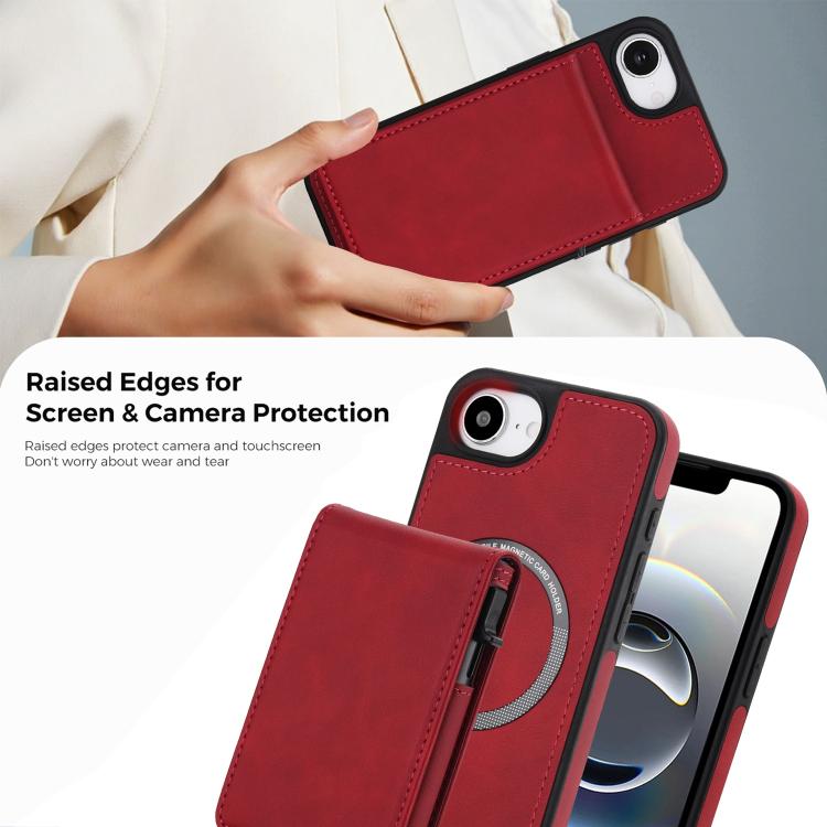 For iPhone 17e / 16e Retro Faux Leather Detachable Spring Loaded Card Bag Magnetic RFID Phone Case