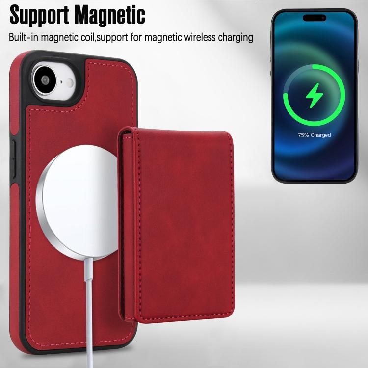 For iPhone 17e / 16e Retro Faux Leather Detachable Spring Loaded Card Bag Magnetic RFID Phone Case
