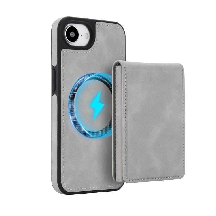 For iPhone 17e / 16e Retro Faux Leather Detachable Spring Loaded Card Bag Magnetic RFID Phone Case