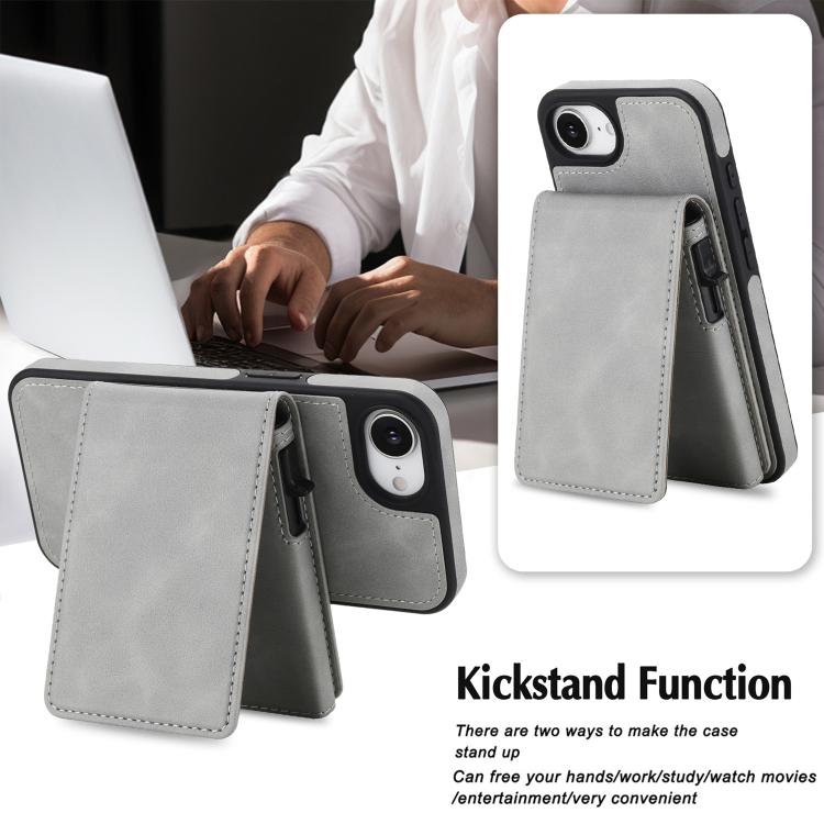 For iPhone 17e / 16e Retro Faux Leather Detachable Spring Loaded Card Bag Magnetic RFID Phone Case