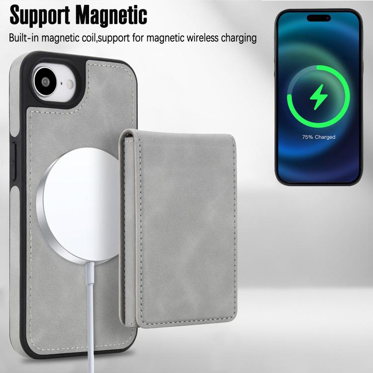 For iPhone 17e / 16e Retro Faux Leather Detachable Spring Loaded Card Bag Magnetic RFID Phone Case