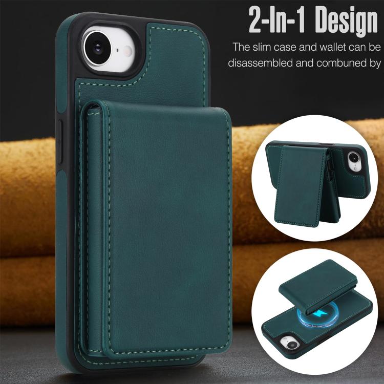 For iPhone 17e / 16e Retro Faux Leather Detachable Spring Loaded Card Bag Magnetic RFID Phone Case