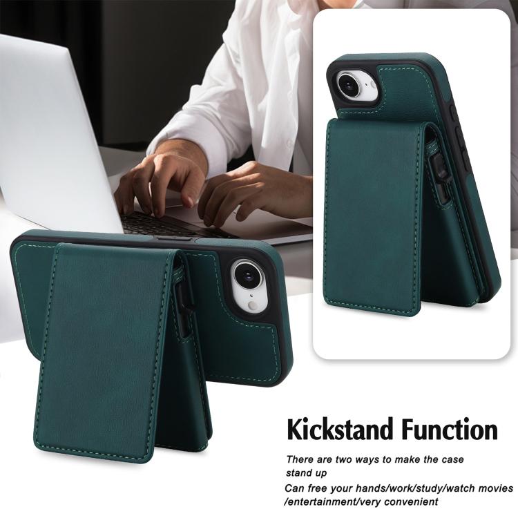 For iPhone 17e / 16e Retro Faux Leather Detachable Spring Loaded Card Bag Magnetic RFID Phone Case