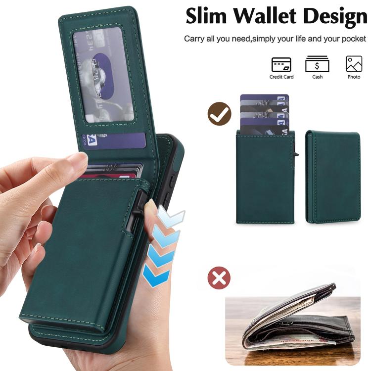 For iPhone 17e / 16e Retro Faux Leather Detachable Spring Loaded Card Bag Magnetic RFID Phone Case