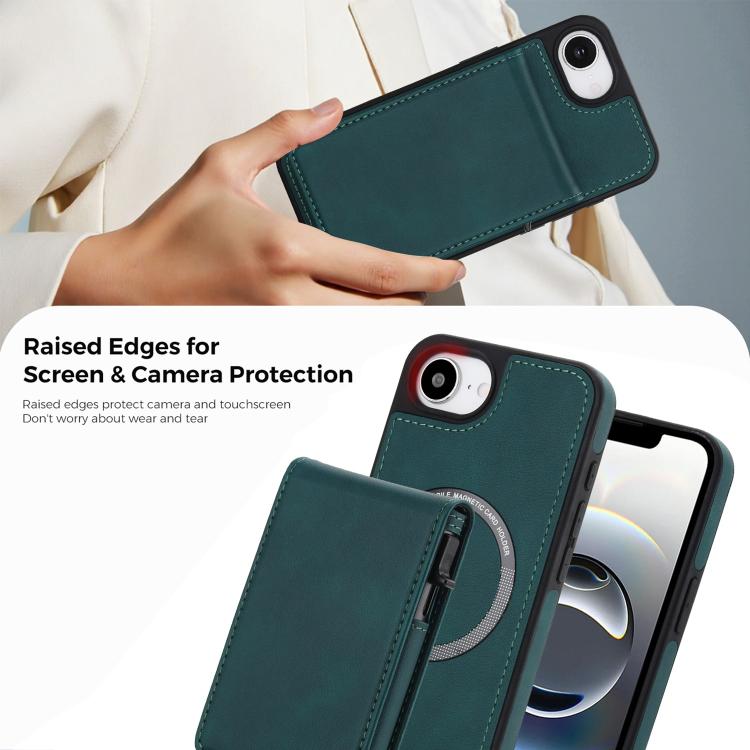 For iPhone 17e / 16e Retro Faux Leather Detachable Spring Loaded Card Bag Magnetic RFID Phone Case