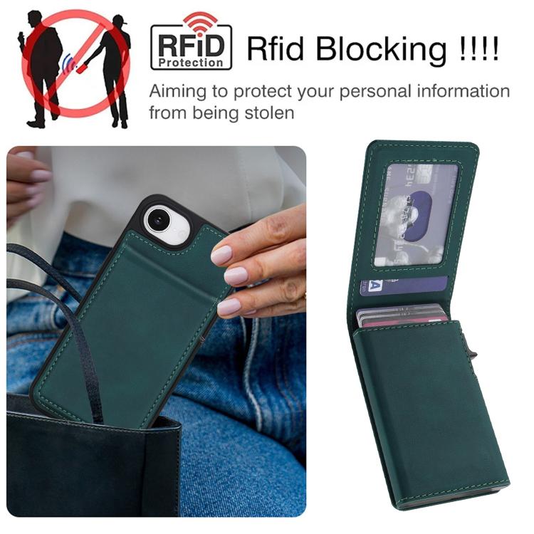 For iPhone 17e / 16e Retro Faux Leather Detachable Spring Loaded Card Bag Magnetic RFID Phone Case