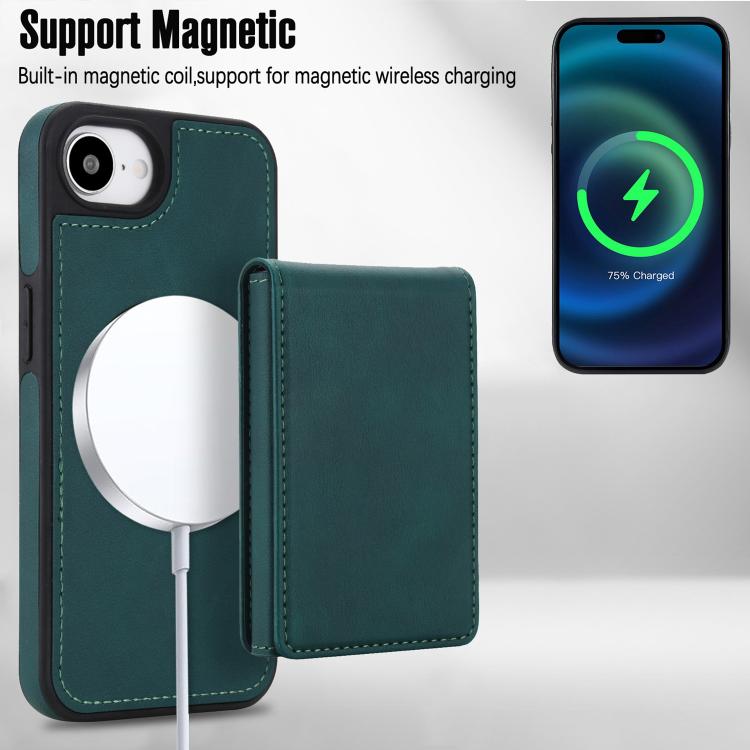 For iPhone 17e / 16e Retro Faux Leather Detachable Spring Loaded Card Bag Magnetic RFID Phone Case
