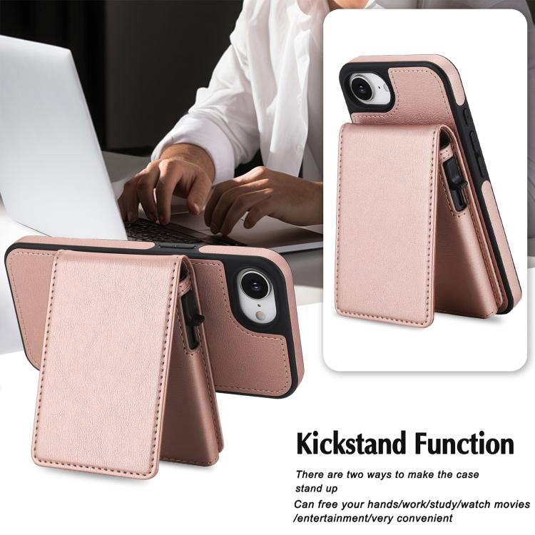 For iPhone 17e / 16e Retro Faux Leather Detachable Spring Loaded Card Bag Magnetic RFID Phone Case
