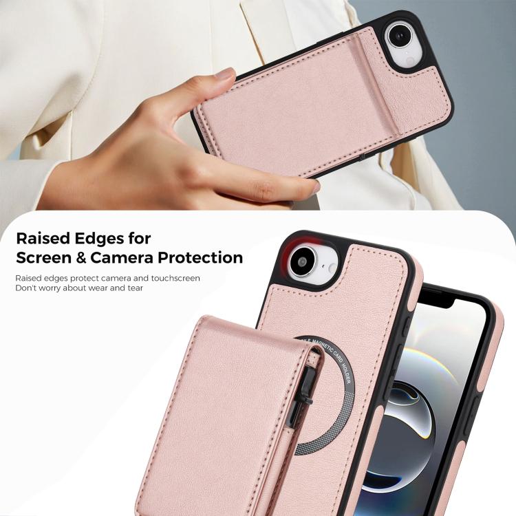For iPhone 17e / 16e Retro Faux Leather Detachable Spring Loaded Card Bag Magnetic RFID Phone Case