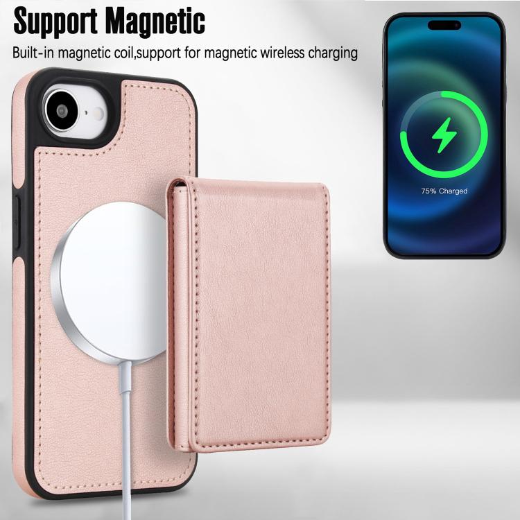 For iPhone 17e / 16e Retro Faux Leather Detachable Spring Loaded Card Bag Magnetic RFID Phone Case