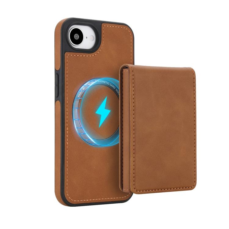 For iPhone 17e / 16e Retro Faux Leather Detachable Spring Loaded Card Bag Magnetic RFID Phone Case