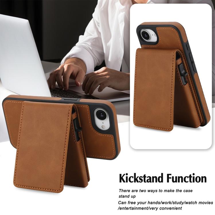 For iPhone 17e / 16e Retro Faux Leather Detachable Spring Loaded Card Bag Magnetic RFID Phone Case
