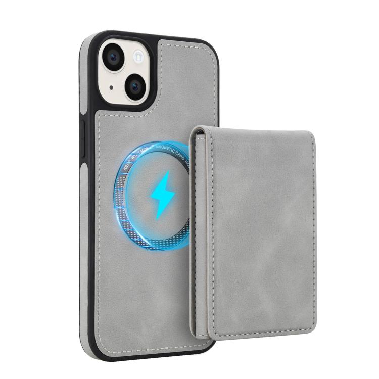 For iPhone 14 Plus Retro Faux Leather Detachable Spring Loaded Card Bag Magnetic RFID Phone Case