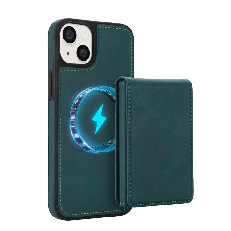 For iPhone 14 Plus Retro Faux Leather Detachable Spring Loaded Card Bag Magnetic RFID Phone Case