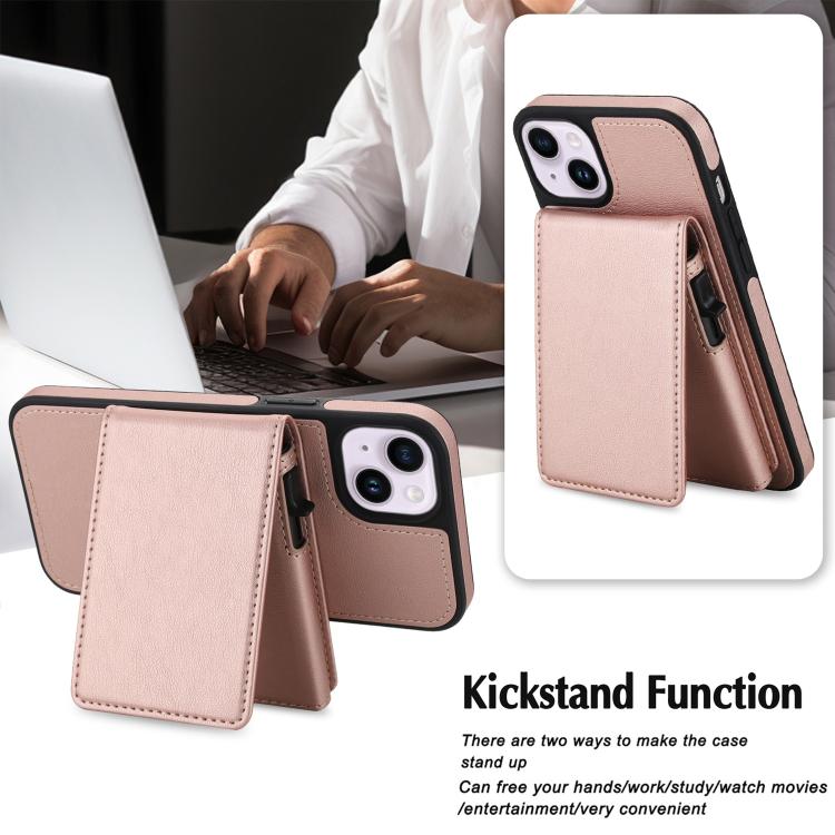 For iPhone 14 Plus Retro Faux Leather Detachable Spring Loaded Card Bag Magnetic RFID Phone Case