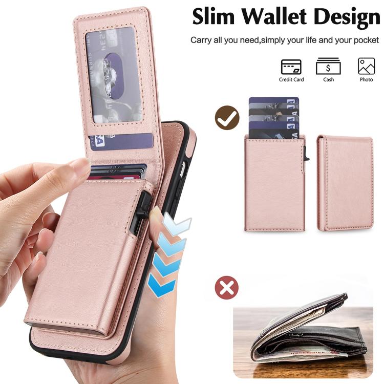 For iPhone 14 Plus Retro Faux Leather Detachable Spring Loaded Card Bag Magnetic RFID Phone Case