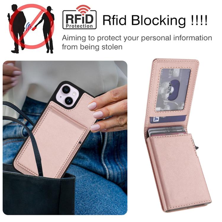 For iPhone 14 Plus Retro Faux Leather Detachable Spring Loaded Card Bag Magnetic RFID Phone Case