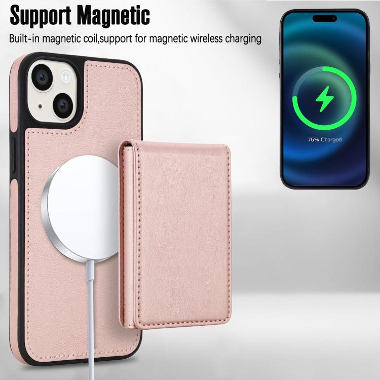 For iPhone 14 Plus Retro Faux Leather Detachable Spring Loaded Card Bag Magnetic RFID Phone Case