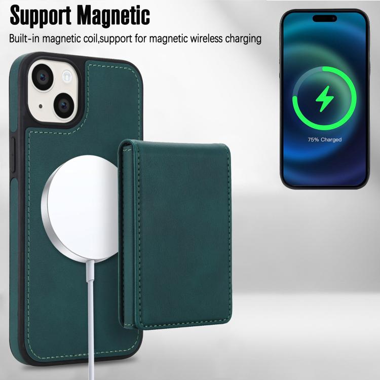 For iPhone 14 / 13 Retro Faux Leather Detachable Spring Loaded Card Bag Magnetic RFID Phone Case
