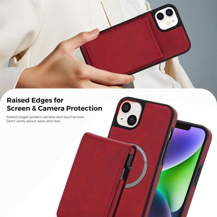 For iPhone 12 / 12 Pro Retro Faux Leather Detachable Spring Loaded Card Bag Magnetic RFID Phone Case