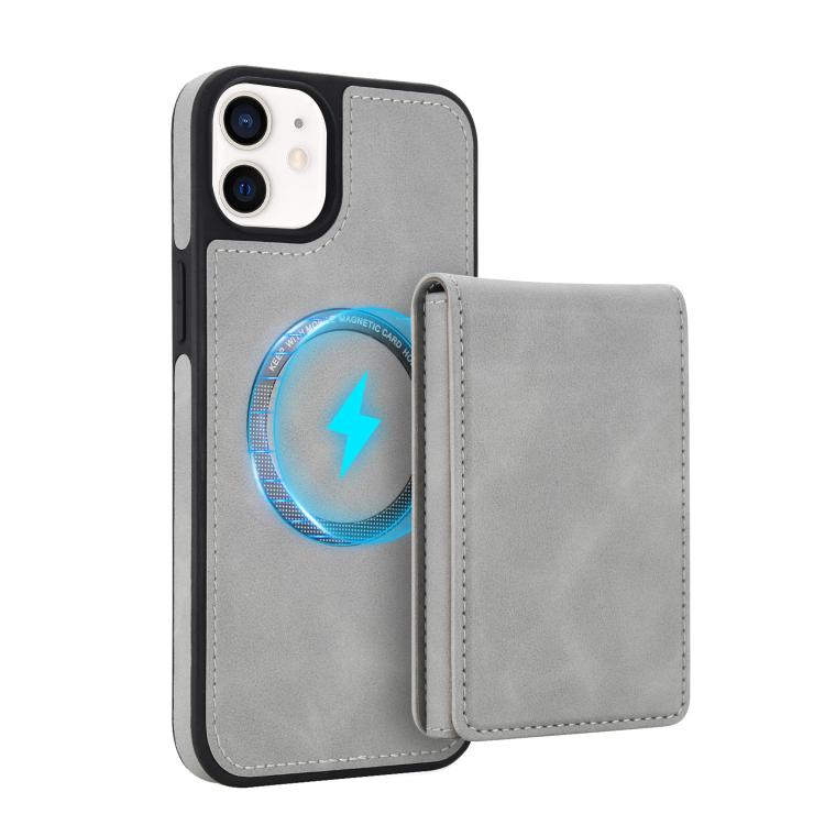 For iPhone 12 / 12 Pro Retro Faux Leather Detachable Spring Loaded Card Bag Magnetic RFID Phone Case