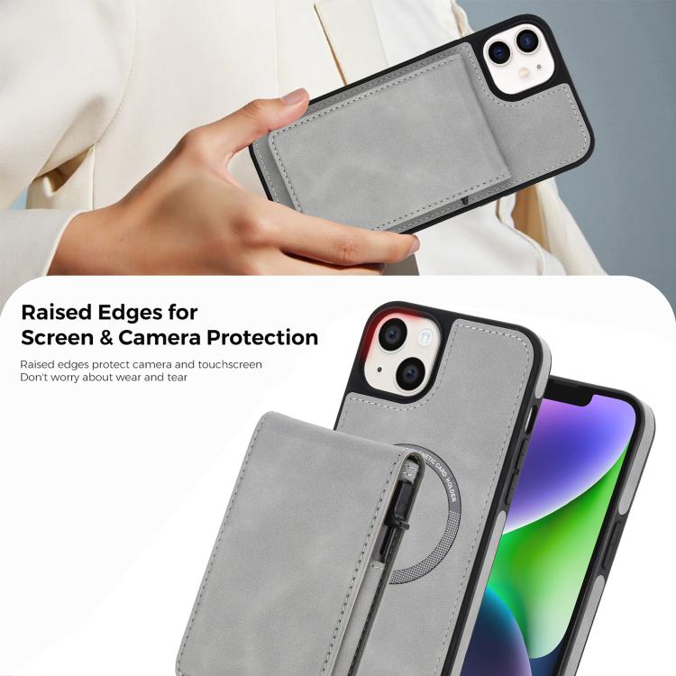For iPhone 12 / 12 Pro Retro Faux Leather Detachable Spring Loaded Card Bag Magnetic RFID Phone Case