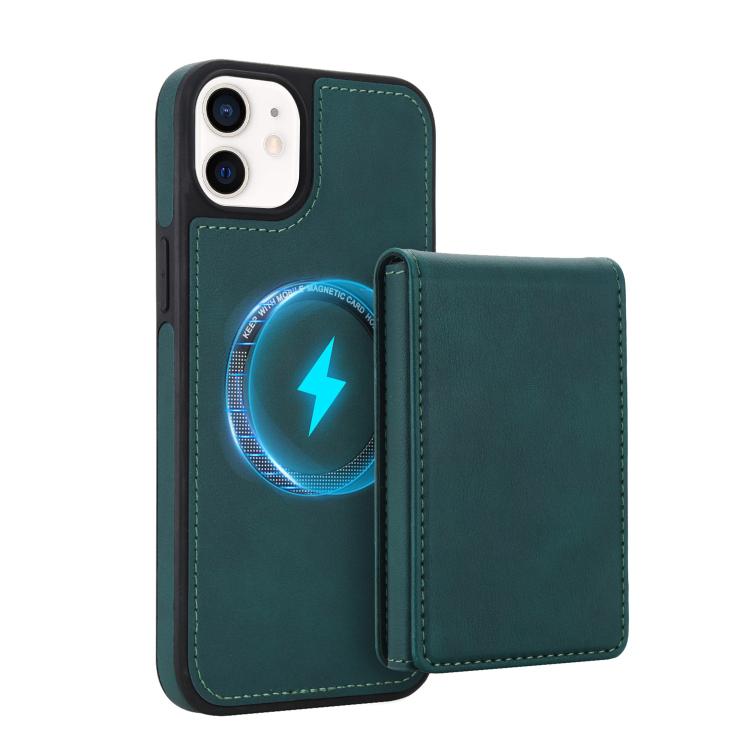 For iPhone 12 / 12 Pro Retro Faux Leather Detachable Spring Loaded Card Bag Magnetic RFID Phone Case