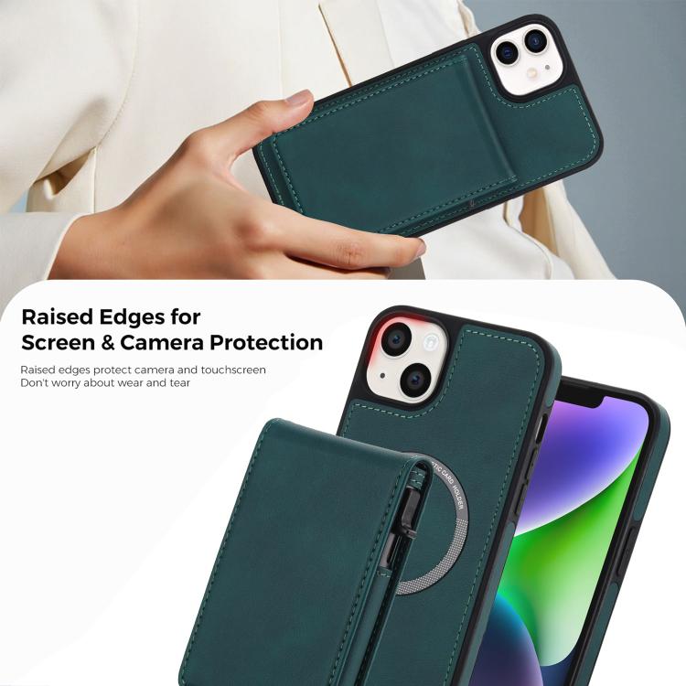 For iPhone 12 / 12 Pro Retro Faux Leather Detachable Spring Loaded Card Bag Magnetic RFID Phone Case