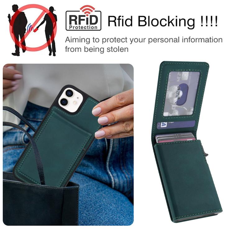 For iPhone 12 / 12 Pro Retro Faux Leather Detachable Spring Loaded Card Bag Magnetic RFID Phone Case