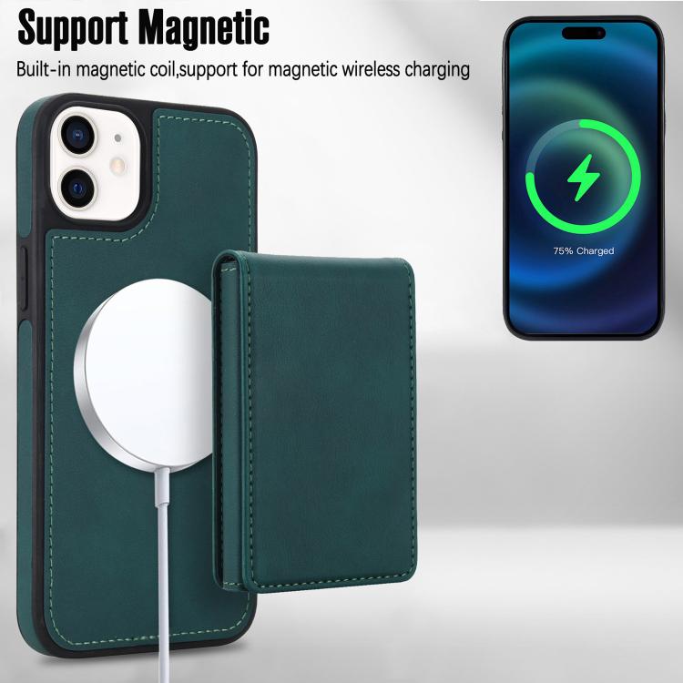 For iPhone 12 / 12 Pro Retro Faux Leather Detachable Spring Loaded Card Bag Magnetic RFID Phone Case
