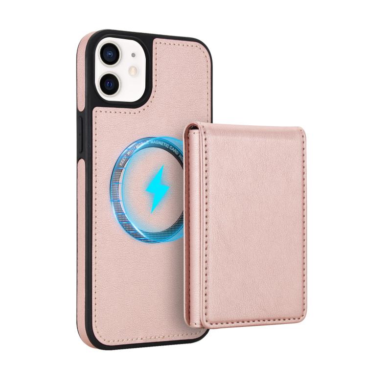For iPhone 12 / 12 Pro Retro Faux Leather Detachable Spring Loaded Card Bag Magnetic RFID Phone Case
