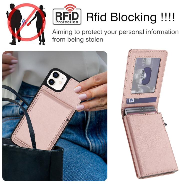 For iPhone 12 / 12 Pro Retro Faux Leather Detachable Spring Loaded Card Bag Magnetic RFID Phone Case