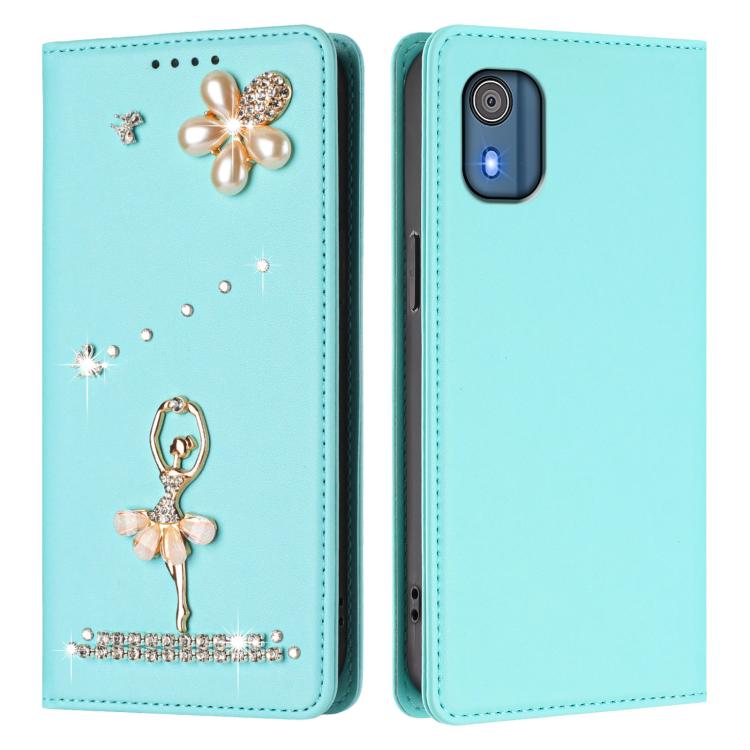 For Nokia C02 Ballet Girl Diamond Studded RFID Vegan Leather Phone Case