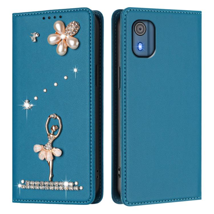 For Nokia C02 Ballet Girl Diamond Studded RFID Vegan Leather Phone Case