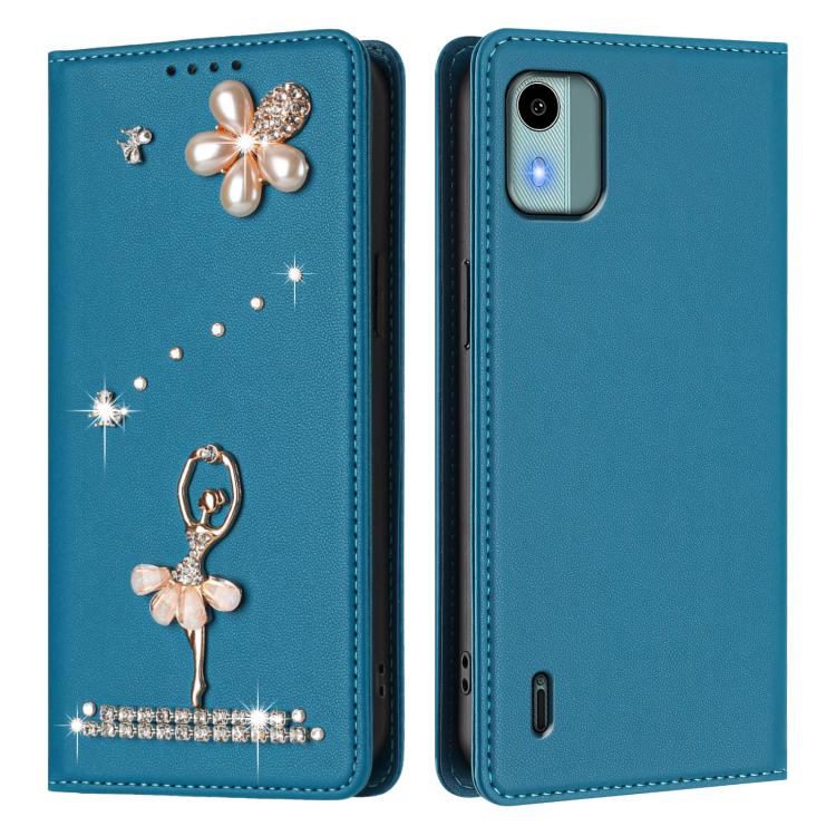 For Nokia C12 Ballet Girl Diamond Studded RFID Vegan Leather Phone Case