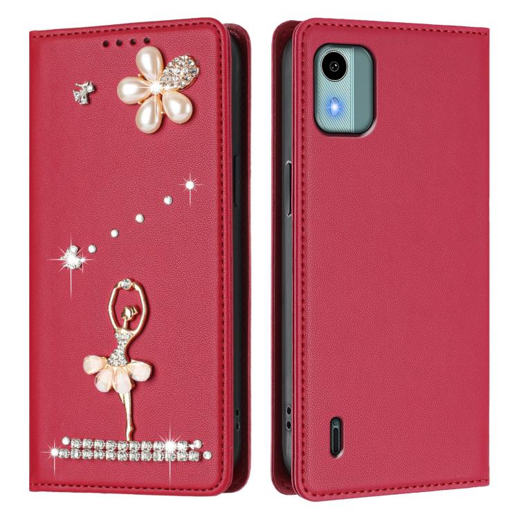 For Nokia C12 Ballet Girl Diamond Studded RFID Vegan Leather Phone Case
