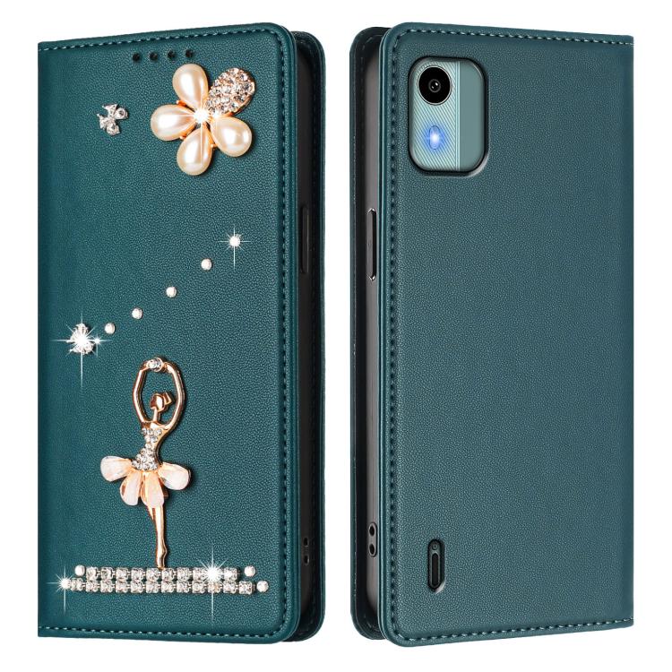 For Nokia C12 Ballet Girl Diamond Studded RFID Vegan Leather Phone Case