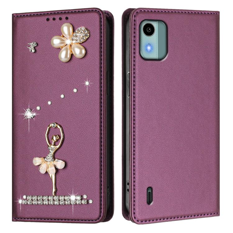 For Nokia C12 Ballet Girl Diamond Studded RFID Vegan Leather Phone Case
